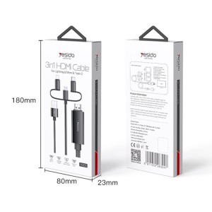 کابل 3 سر لایتنینگ، تایپ سی، میکرو به HDMI یسیدو مدل HM05 طول 1.8 متر