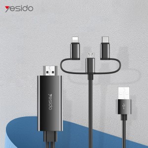 کابل 3 سر لایتنینگ، تایپ سی، میکرو به HDMI یسیدو مدل HM05 طول 1.8 متر