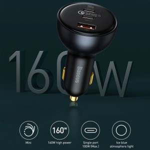 شارژر فندکی بیسوس مدل TZCCZM-0G با کابل Type-C توان 160 وات