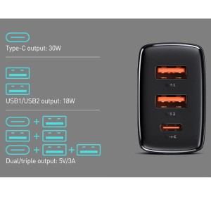 شارژر دیواری بیسوس Compact Quick Charger 2U+C CCCP30UE توان 30 وات