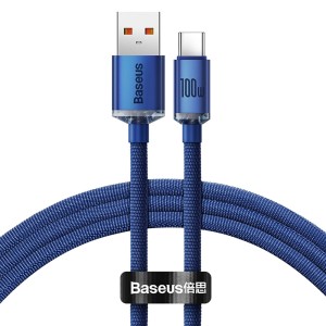 کابل شارژ USB به Type-C بیسوس مدل Crystal Shine طول 1.2 متر توان 100 وات