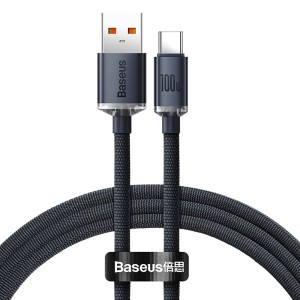 کابل شارژ USB به Type-C بیسوس مدل Crystal Shine طول 1.2 متر توان 100 وات