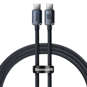 کابل شارژ USB-C به USB-C بیسوس مدل Crystal Shine CAJY000601 طول 1.2 متر توان 100 وات