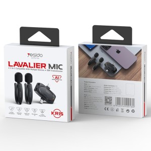 میکروفون یقه‌ای بی سیم یسیدو مدل Yesido KR15 دوکاربره تایپ سی/لایتنینگ/AUX