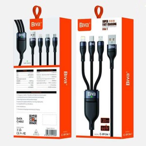 کابل سه سر بیوا Biva C-09 3 in 1 توان 66 وات طول 1.2 متر