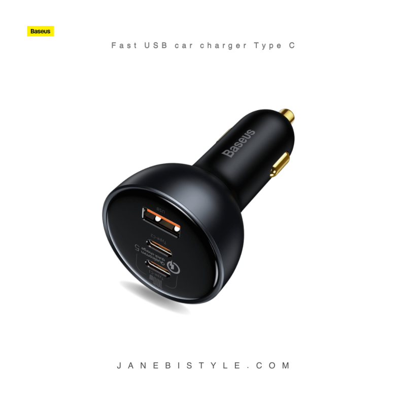 شارژر فندکی 160 وات همراه با کابل بیسوس Baseus fast USB car charger Type C 160W PPS Quick Charge 5 PD TZCCZM-0G