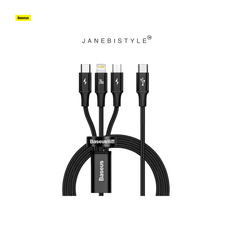 کابل سه سر 20 وات 1.5 متر بیسوس Baseus Rapid 3in1 cable Type C to Type C / Lightning / micro USB 20 W 1.5 m CAMLT-SC01