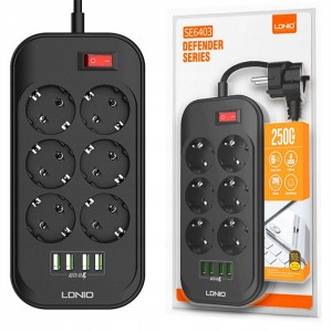 چند راهی 6 سوکت و 4 یو اس بی الدنیو Ldnio SE6403 Power Strip
