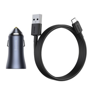شارژر فندکی سریع و فست شارژ 40 وات همراه با کابل تایپ سی بیسوس Baseus Car Charger Golden Contactor Pro Type-C + USB 40W  Cable Type-C TZCCJD-0G