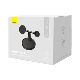 شارژر بی‌سیم مگنتی و پایه نگهدارنده موبایل 3 در 1 بیسوس Baseus Wireless Charger Holder Swan 20W WXTE000101