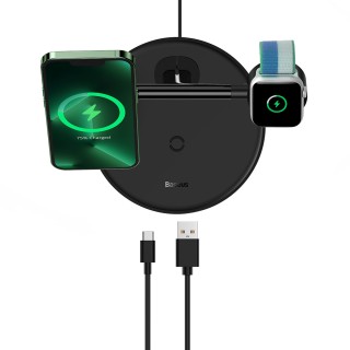 شارژر بی‌سیم مگنتی و پایه نگهدارنده موبایل 3 در 1 بیسوس Baseus Wireless Charger Holder Swan 20W WXTE000101
