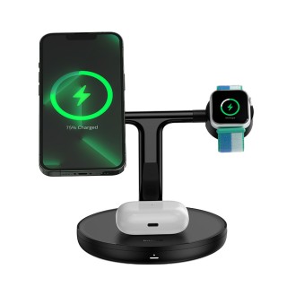 شارژر بی‌سیم مگنتی و پایه نگهدارنده موبایل 3 در 1 بیسوس Baseus Wireless Charger Holder Swan 20W WXTE000101