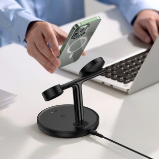 شارژر بی‌سیم مگنتی و پایه نگهدارنده موبایل 3 در 1 بیسوس Baseus Wireless Charger Holder Swan 20W WXTE000101