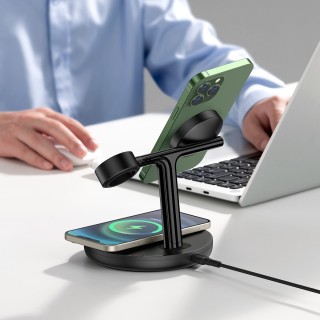 شارژر بی‌سیم مگنتی و پایه نگهدارنده موبایل 3 در 1 بیسوس Baseus Wireless Charger Holder Swan 20W WXTE000101