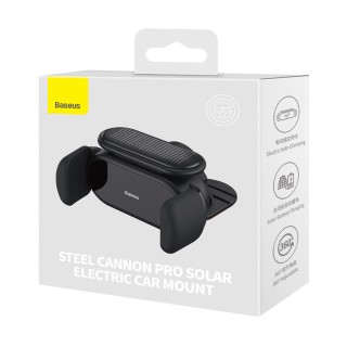 هولدر و پایه نگهدارنده هوشمند دارای پنل خورشیدی بیسوس Baseus Steel Cannon Pro solar automatic cockpit car holder black SUGP010001