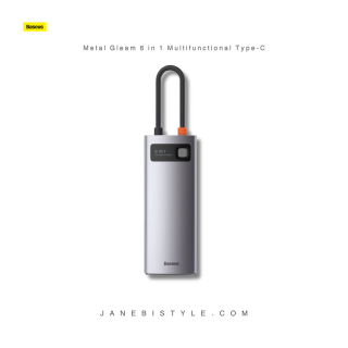هاب 6 پورت بیسوس Baseus Metal Gleam 6 in 1 Multifunctional Type-C HUB CAHUB-CW0G توان 100 وات