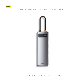 هاب 8 پورت 100 وات بیسوس Baseus Metal Gleam 8in1 multifunctional Type C HUB Power Delivery 100 W Gray CAHUB-CV0G