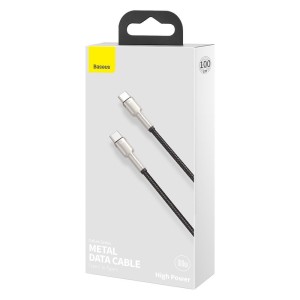 کابل فست شارژ و دیتا تایپ سی به تایپ سی بیسوس 1 متر Baseus Cafule Metal Data cable Type C to Type C 100W 5A Power Delivery CATJK-C01