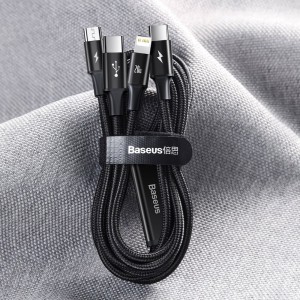 کابل سه سر 20 وات 1.5 متر بیسوس Baseus Rapid 3in1 cable Type C to Type C / Lightning / micro USB 20 W 1.5 m CAMLT-SC01