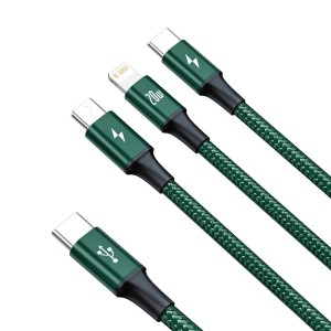 کابل سه سر 20 وات 1.5 متر بیسوس Baseus Rapid 3in1 cable Type C to Type C / Lightning / micro USB 20 W 1.5 m CAMLT-SC01