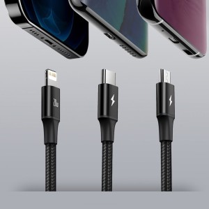کابل سه سر 20 وات 1.5 متر بیسوس Baseus Rapid 3in1 cable Type C to Type C / Lightning / micro USB 20 W 1.5 m CAMLT-SC01