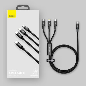 کابل سه سر 20 وات 1.5 متر بیسوس Baseus Rapid 3in1 cable Type C to Type C / Lightning / micro USB 20 W 1.5 m CAMLT-SC01