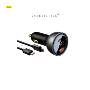 شارژر فندکی 140 وات همراه با کابل 240 وات 1 متر بیسوس Baseus Digital Display fast car charger USB-A / Type-C PD3.1 140W + USB-C cable Baseus Superior Series 5A 240W 1m CGZX070001