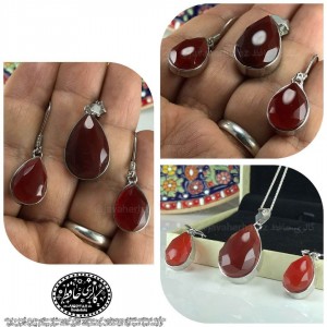 نیم ست مدال عقیق سرخ خوشرنگ یمنی / معدنی تراش اشکی الماسی +گنجینه پنج حرز شریف