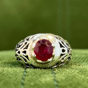 انگشتر مردانه یاقوت سرخ رکاب نقره