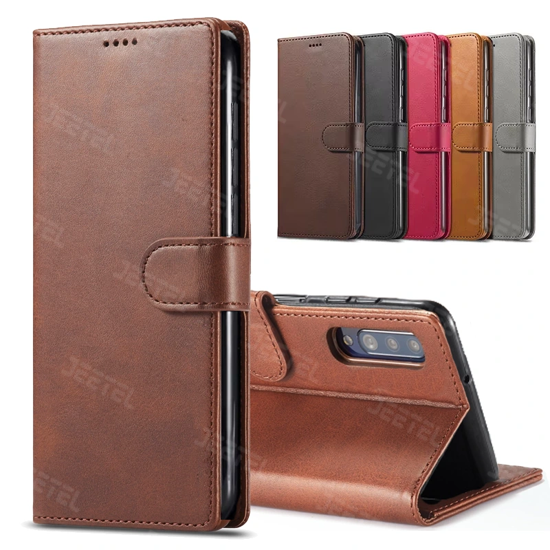 کیف چرمی Samsung Galaxy A70 مدل لپ تاپی جاکارتی دار (محافظ لنزدار)