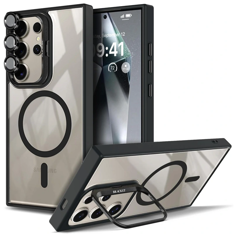 قاب اورجینال Samsung Galaxy S25 Ultra مگ سیف دار مدل Metal Stand + محافظ لنز رینگی ست