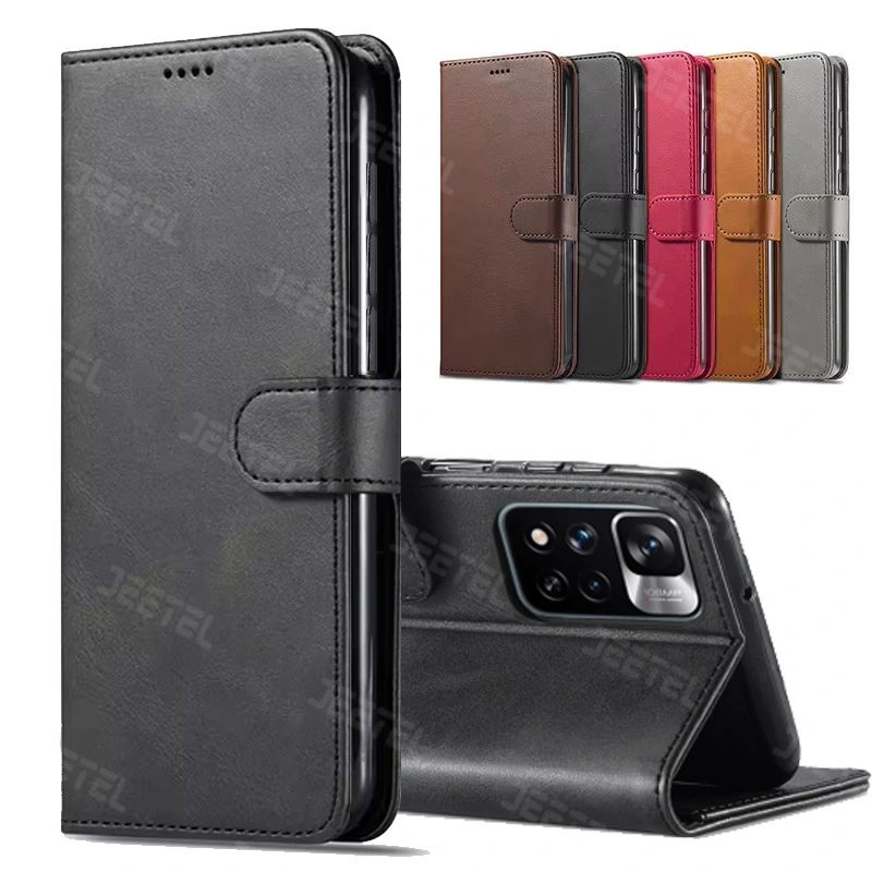 کیف چرمی Xiaomi Redmi Note 11 Pro Plus مدل لپ تاپی جاکارتی دار (محافظ لنزدار)