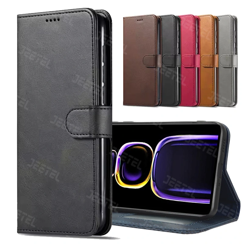 کیف چرمی Xiaomi POCO F5 مدل لپ تاپی جاکارتی دار (محافظ لنزدار)