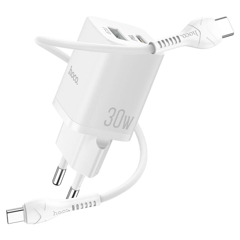 شارژر دیواری 30W دو پورت به همراه کابل 1 متری Type-C از برند هوکو مدل Hoco N13 (نسخه اورجینال تاییدیه EURO)