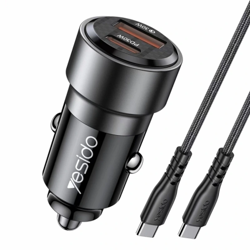 شارژر فندکی فست شارژ 60W PD به همراه کابل دو سرتایپ سی مدل Yesido Y55 (100% اورجینال)