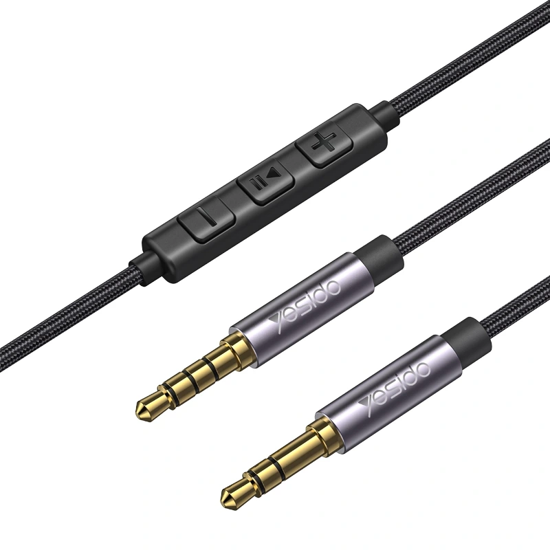 کابل AUX مکالمه دار ریموت دار مدل 1.2 متری دو سرجک 3.5mm برند Yesido YAU30 (100% اورجینال)