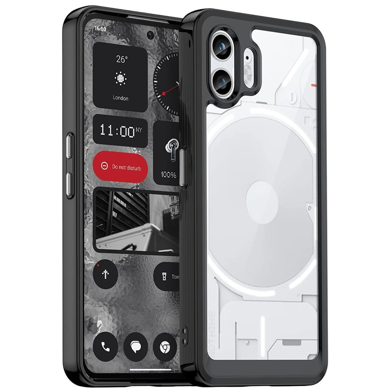 کاور برلیا مناسب برای گوشی Nothing Phone 2 مدل فریم مشکی پشت شفاف دکمه فلزی