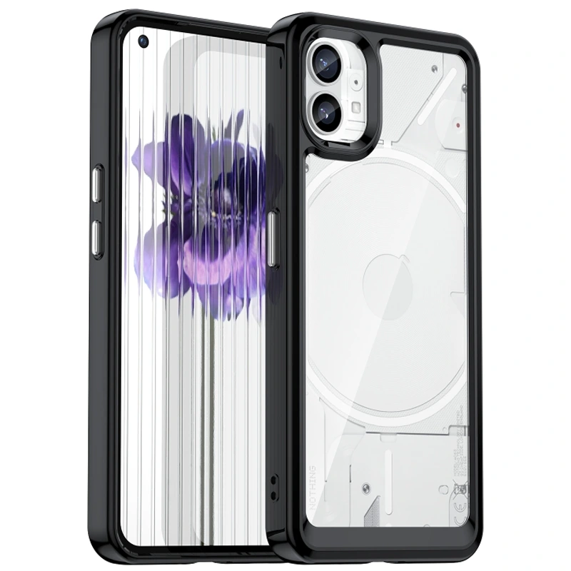 کاور برلیا مناسب برای گوشی Nothing Phone 1 مدل فریم مشکی پشت شفاف دکمه فلزی