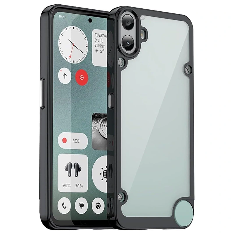 کاور برلیا مناسب برای گوشی Nothing CMF Phone 1 مدل فریم مشکی پشت شفاف دکمه فلزی