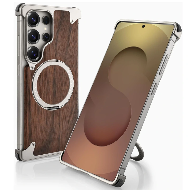 کاور Natural Wood مگ سیف دار آلومینیومی مدلOATSBASF مناسب برای گوشی Samsung Galaxy S25 Ultra