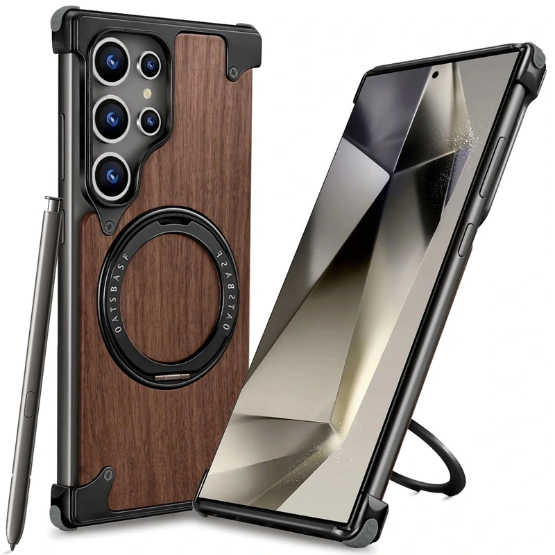 کاور Natural Wood مگ سیف دار آلومینیومی مدلOATSBASF مناسب برای گوشی Samsung Galaxy S24 Ultra