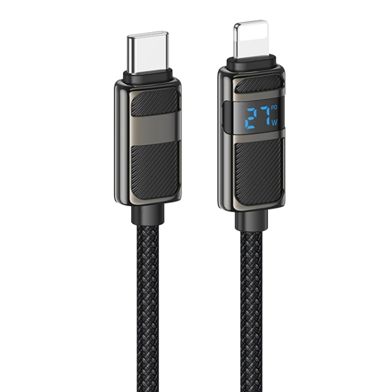 کابل شارژ ال ای دی دار Lightning به Type-c به طول 1.2 متر و توان 27W 3A مدل HOCO U137