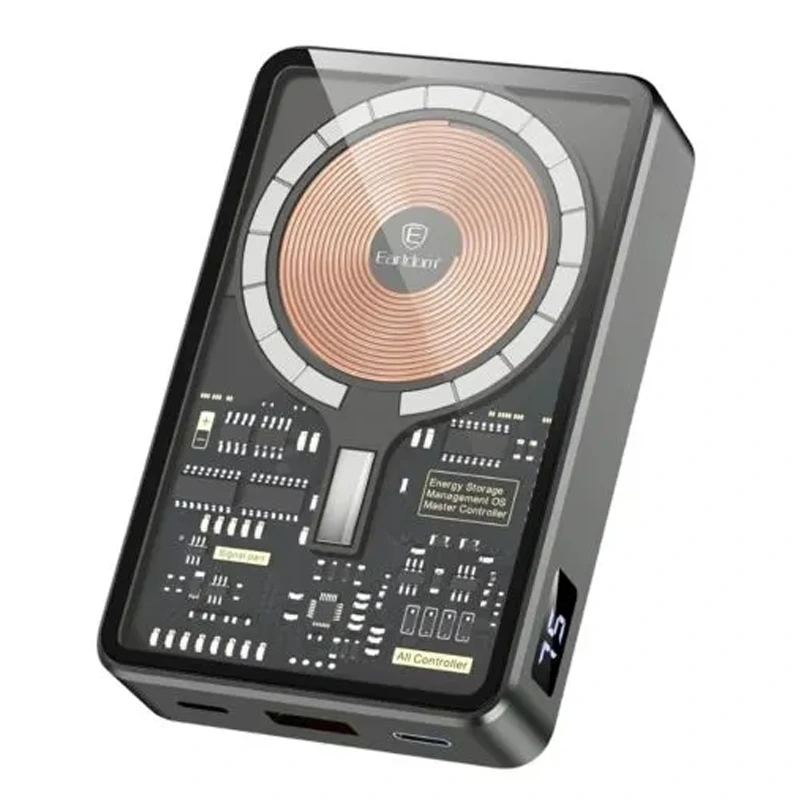 پاوربانک 10.000Mah وایرلس بدنه شفاف به توان 15W مدل Earldom PD20 (100% اورجینال)