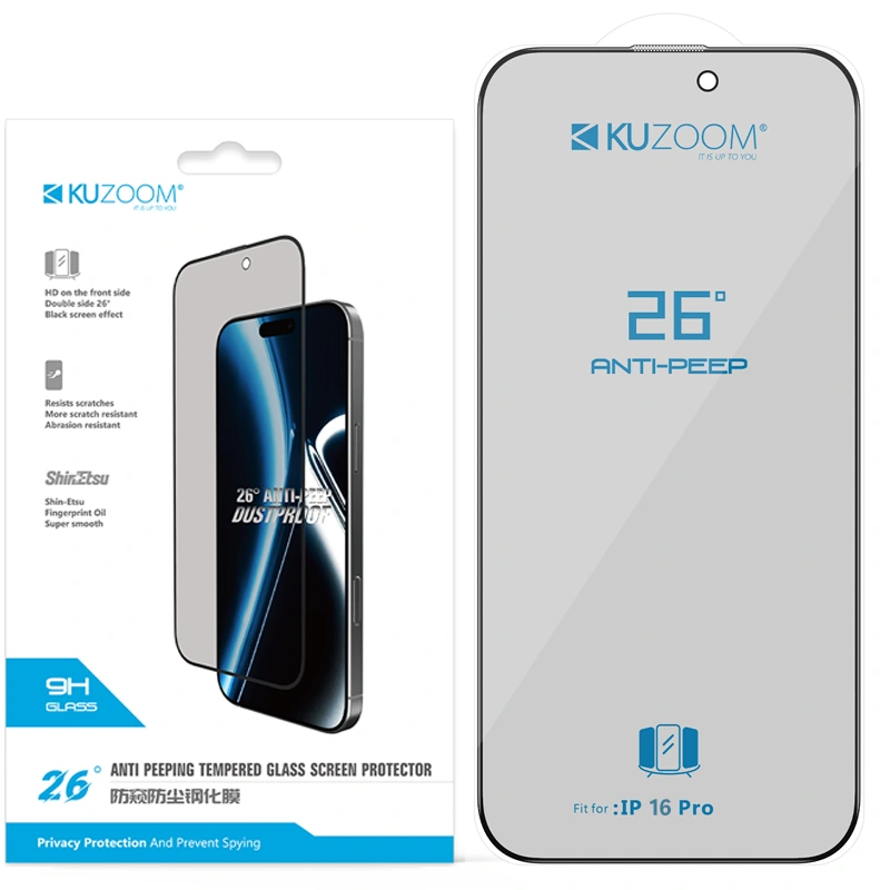 گلس حریم خصوصی اورجینال گوشی iPHONE 17 مدل KUZOOM Double side 26°