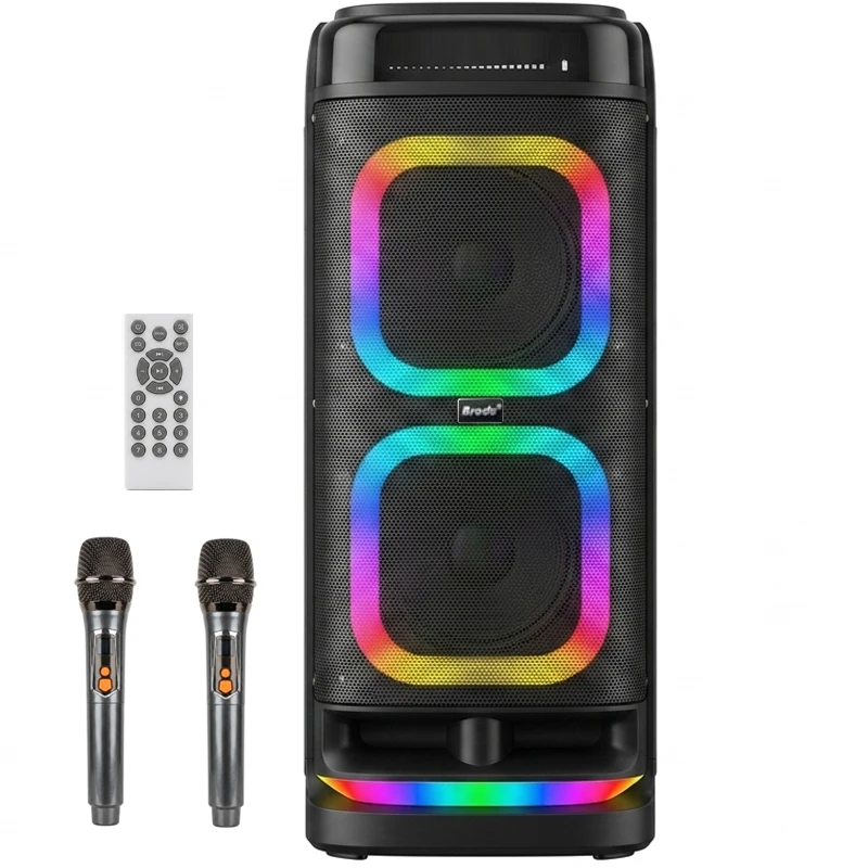اسپیکر پارتی باکس قابل حمل به همراه دو میکروفن و ریموت مدل Brodu BTS-2121