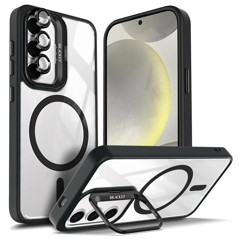 قاب اورجینال Samsung Galaxy S25 FE مگ سیف دار مدل Metal Stand + محافظ لنز رینگی ست