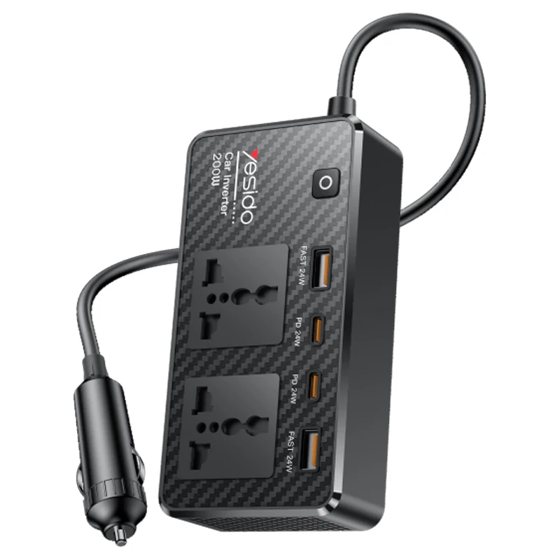 مبدل برق و اینورتر خودرو فندکی مدل چند پورت 200W Max از برند YESIDO VC07 (100% اورجینال)