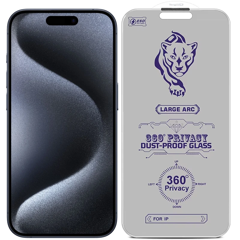 گلس پرایوسی 360 درجه مناسب برای iPhone 15 Pro به همراه توری اسپیکر (بدون حاشیه مشکی)