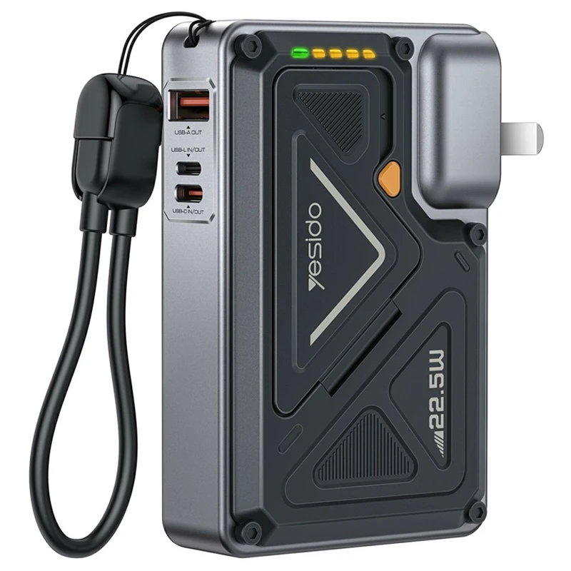 پاوربانک وایرلس شارژ 15W استندشو مدل اتصال مستقیم به پریز 22.5W 10.000Mah از برند YESIDO YP89 (100% اورجینال)