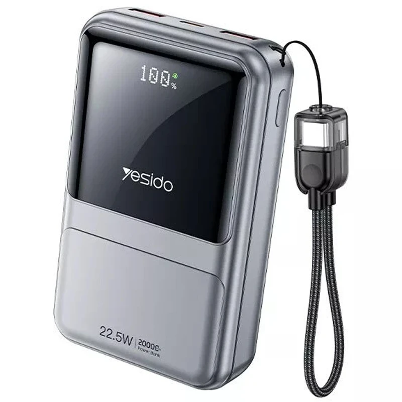 پاوربانک 20.000Mah سه پورت به همراه کابل با توان 22.5W از برند YESIDO YP96 (100% اورجینال)